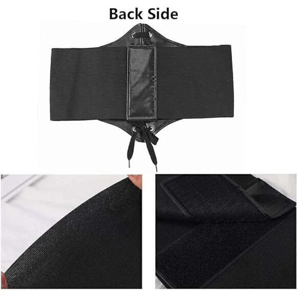 Wide Lace-Up Elastic Waist Tied Black Corset Belt NEW - Picture 6 of 17